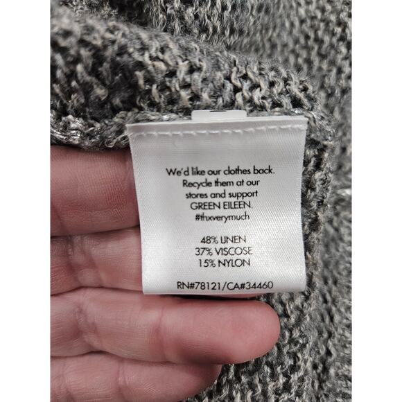EILEEN FISHER Sweater M Linen Blend Open Knit 3/4 Sleeve Pullover Gray Silver - Picture 3 of 6